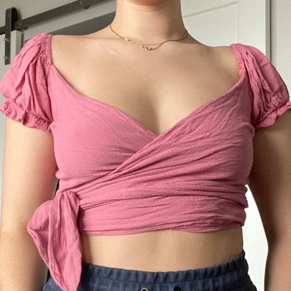 White Fox Boutique pink cropped wrap top